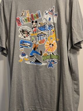 Disney Gray Short-Sleeve Tee with Colorful Park Character Collage